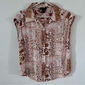 Rachel Roy Paisely Print Sleeveless Button Down Blouse |Size Medium|